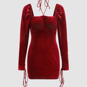 Elegant Red Velvet Bodycon Dress